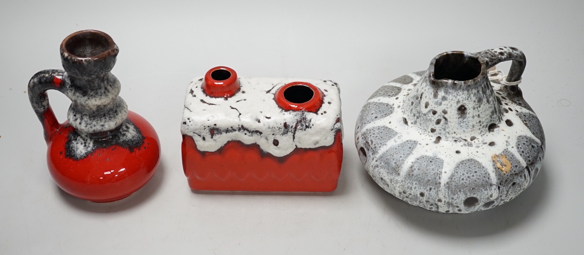 Three West German art pottery items, ewer, Wide ES Keramik UFO flying saucer design and vase